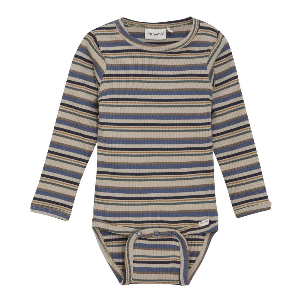 Minymo Long-Sleeve Rib Bodysuit - China Blue Stripes