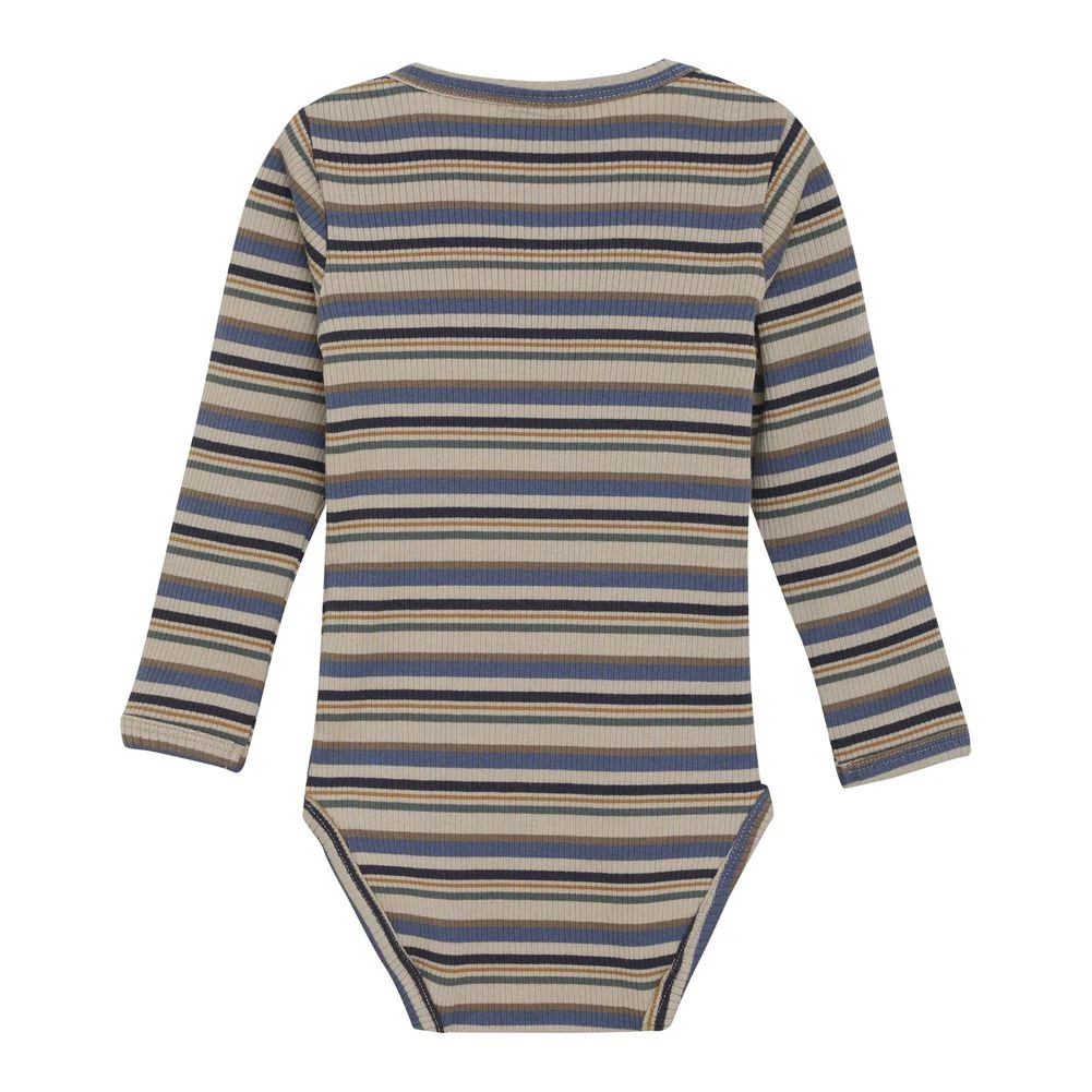 Minymo Long-Sleeve Rib Bodysuit - China Blue Stripes - Image 2