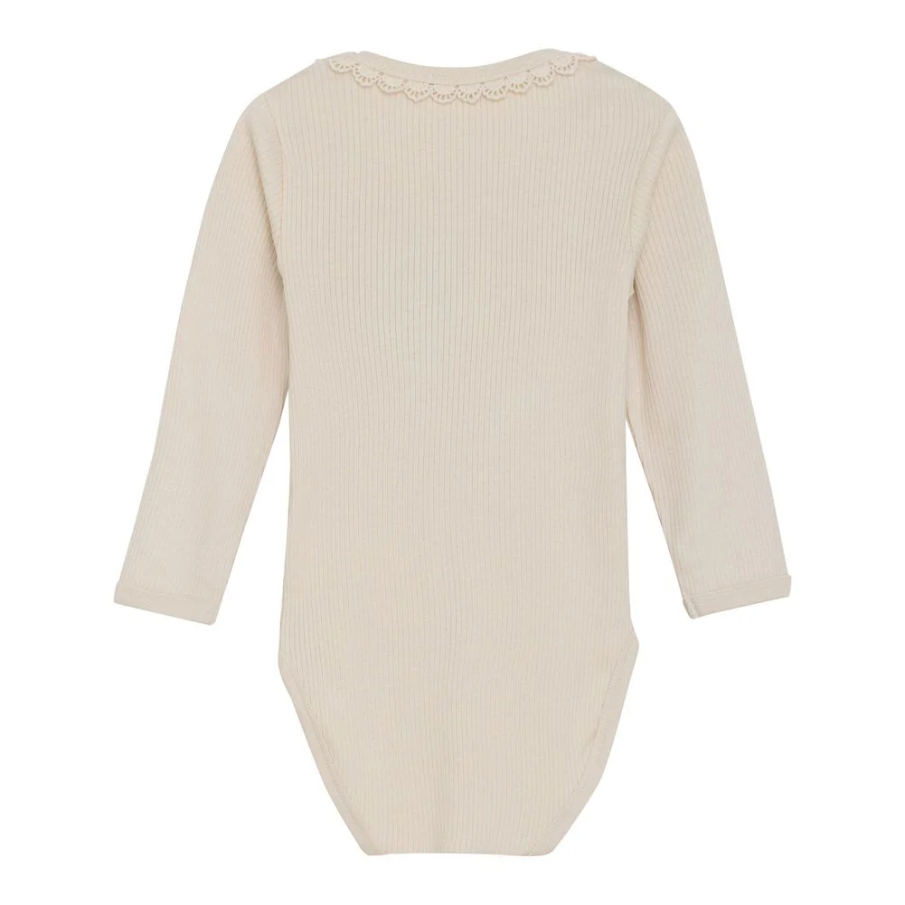 Minymo Long-Sleeve Rib Bodysuit - Sandshell - Image 2