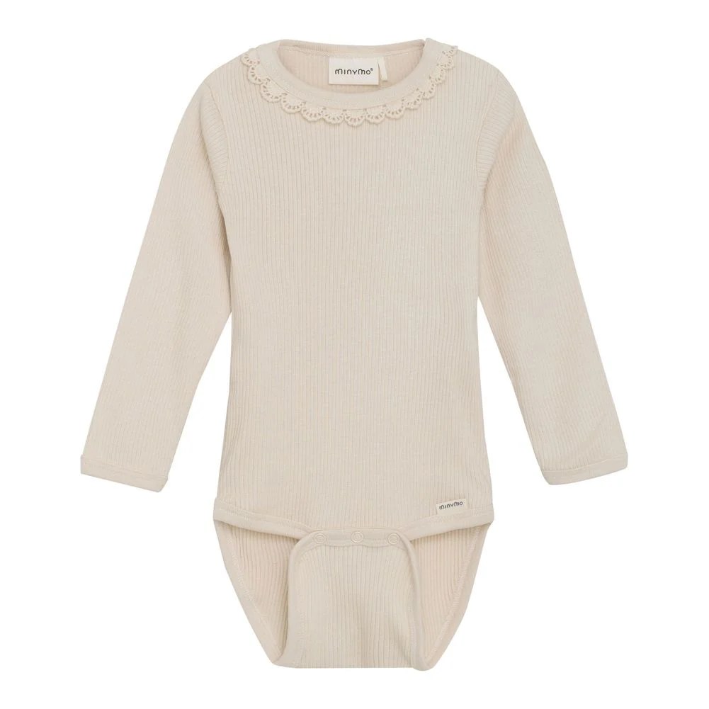 Minymo Long-Sleeve Rib Bodysuit - Sandshell - Image 4