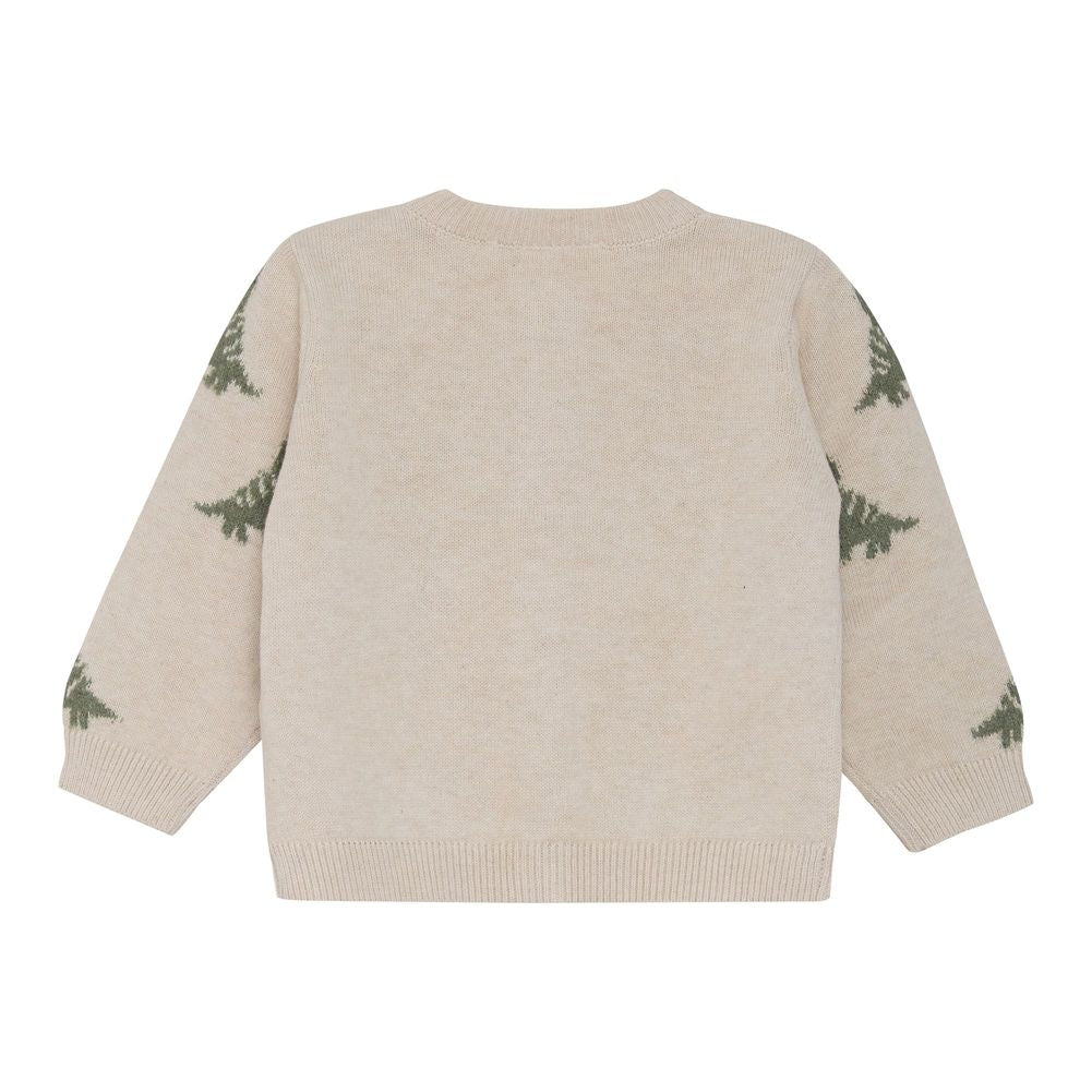Minymo Organic Cotton Knit Cardigan - Dinos on Light Beige Melange - Image 2