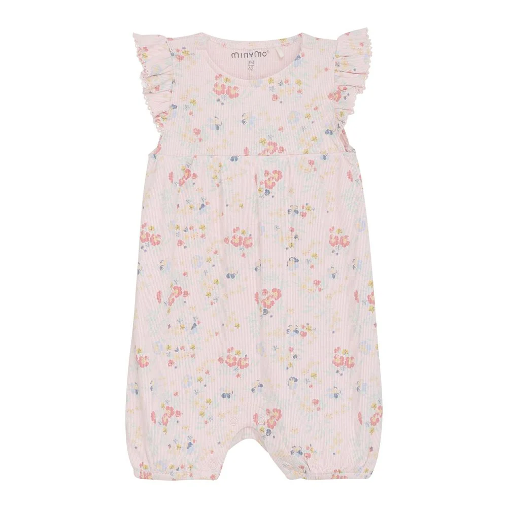 Minymo Ribbed Short-Sleeve Romper - Rose Quartz - Image 9