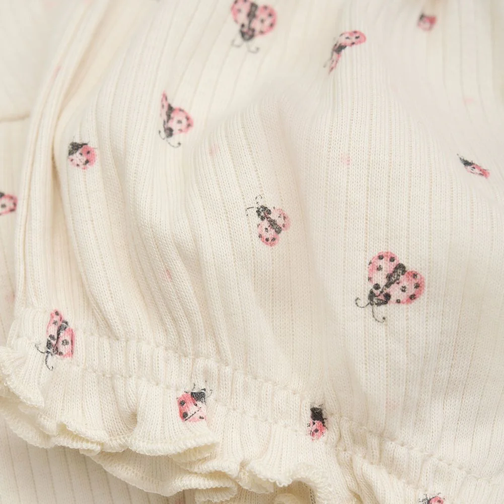 Minymo Ribbed Short-Sleeve Shirt with Shorts Set - Pink Flowers/White Swan - Image 5