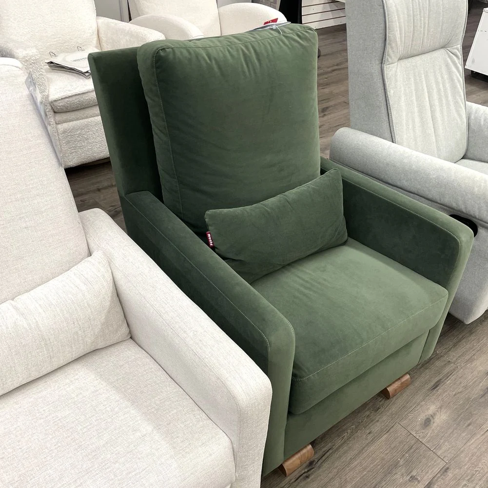 Monte Design Como Glider - Walnut Base with Moss Green Fabric (Floor Model) - Image 3