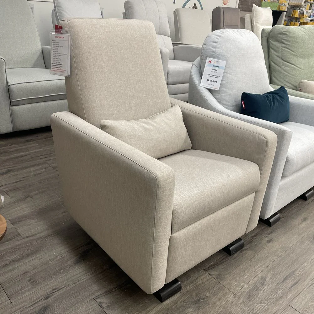Monte Grano Glider Recliner with Matching Pillow - Sand Fabric with Espresso Base (Floor Model) - Image 2