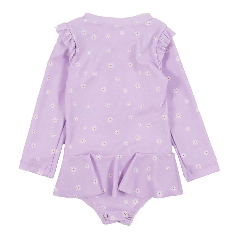 Nano One-Piece Rashguard Girls Swimsuit (UPF 50+) - Lilac Flowers