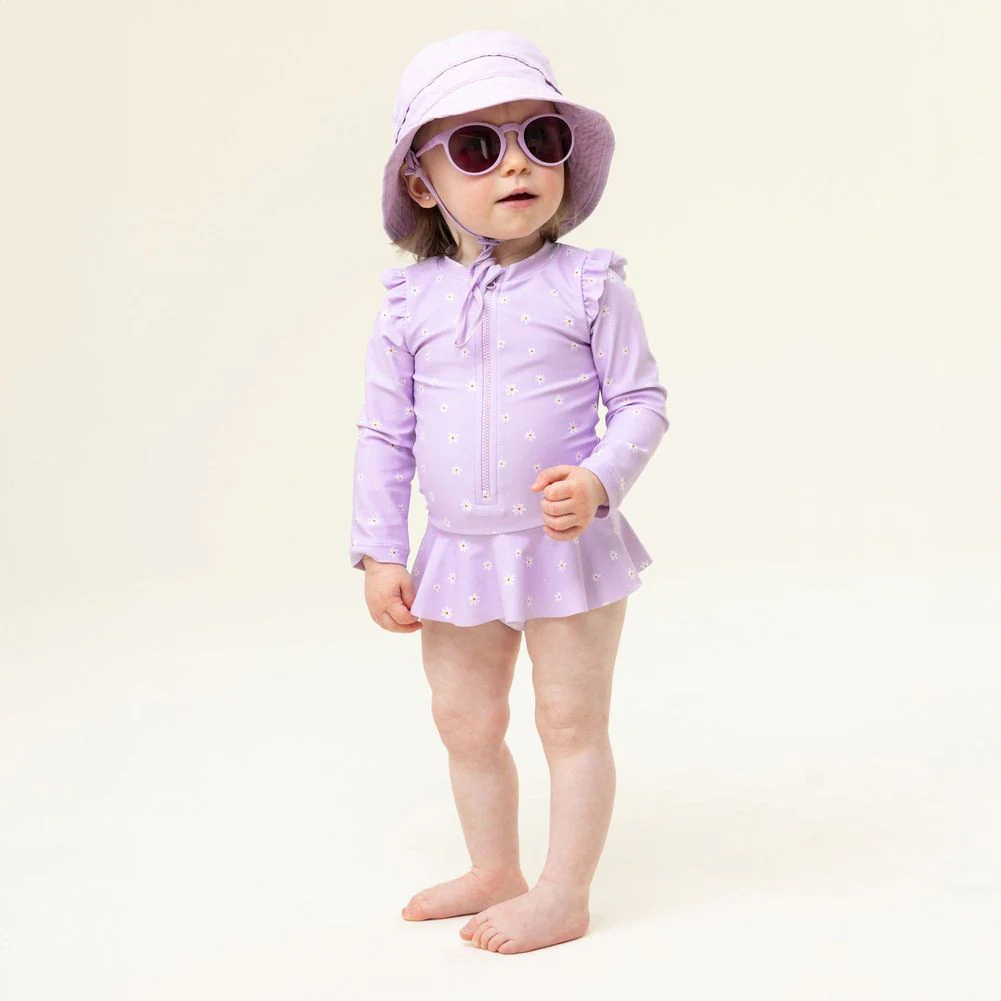 Nano One-Piece Rashguard Girls Swimsuit (UPF 50+) - Lilac Flowers - Image 2