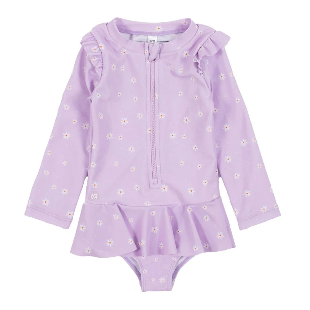 Nano One-Piece Rashguard Girls Swimsuit (UPF 50+) - Lilac Flowers - Image 5