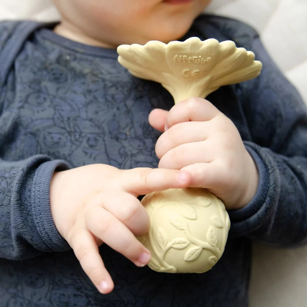 Natruba Natural Rubber Flower Teether Rattle - Daisy Yellow - Image 2