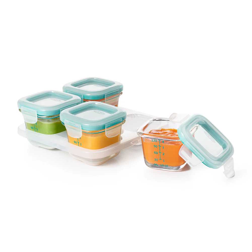 OXO Tot Glass Baby Block 4-Pack Freezer Storage Container 4oz - Teal - Image 3