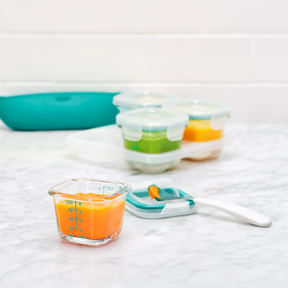 OXO Tot Glass Baby Block 4-Pack Freezer Storage Container 4oz - Teal - Image 7
