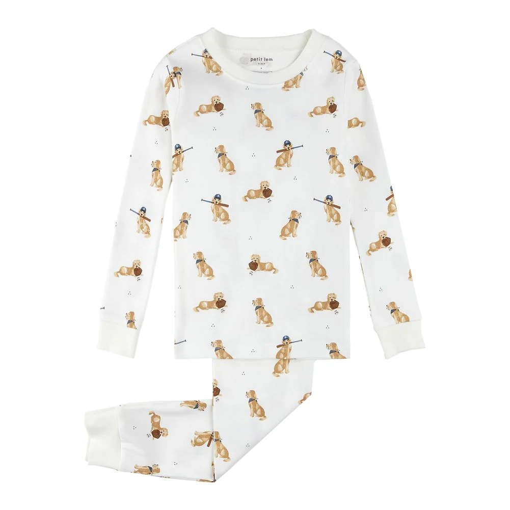 Petit Lem 2-Piece Organic Cotton Pajama Set in Baseball Dog Print - Image 3