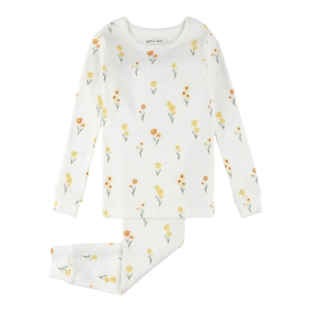 Petit Lem 2-Piece Organic Cotton Pajama Set in Flowers Print - Image 4