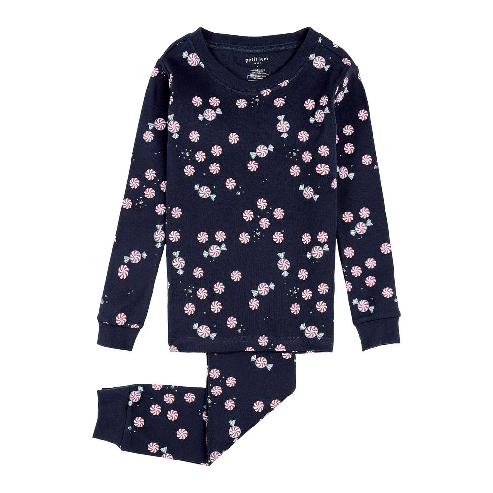 Petit Lem 2-Piece Organic Cotton Ribbed Pajama Set in Starlight Spirals on Dress Blue - Image 4