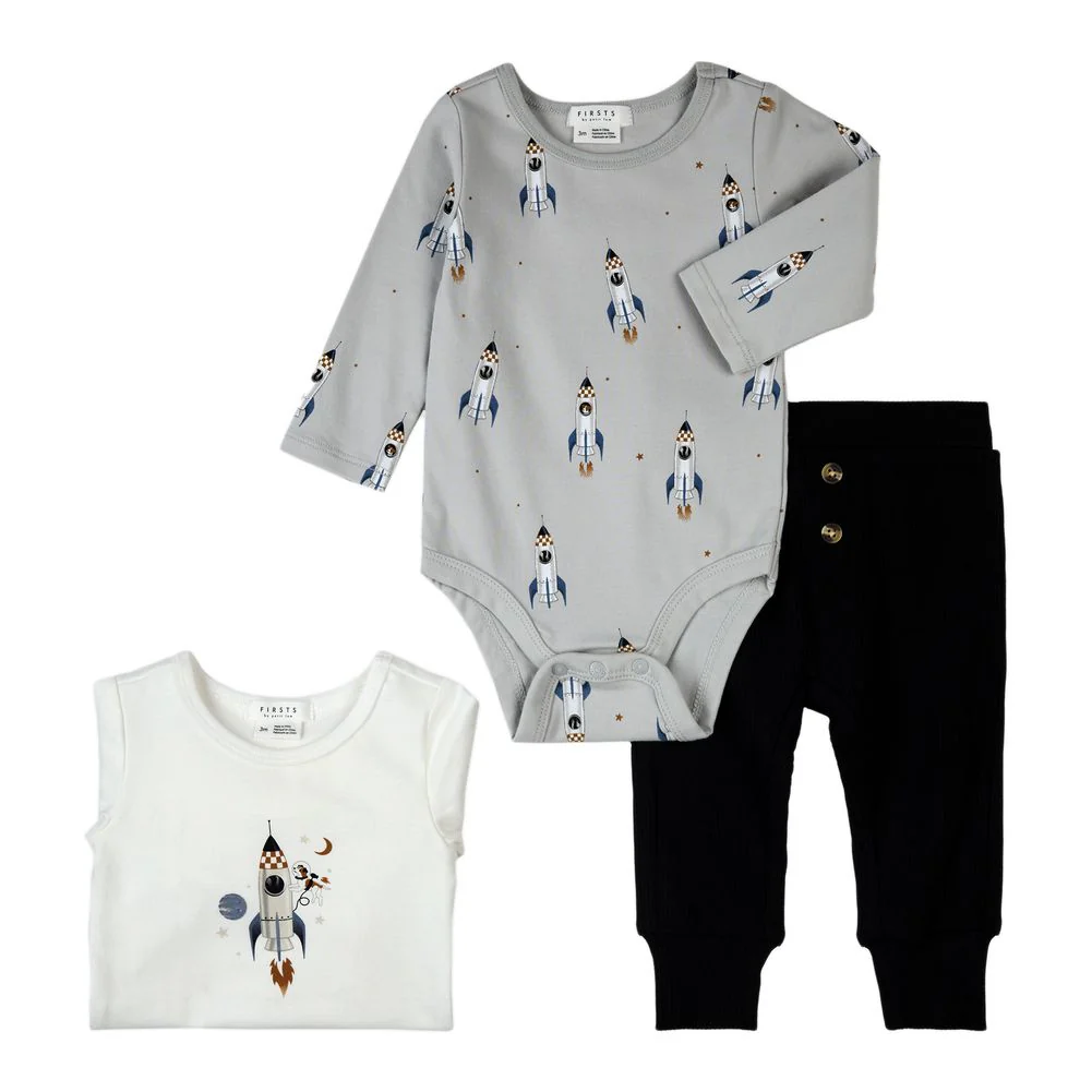 Petit Lem 3-Piece Organic Cotton Bodysuit and Pants Set in Rocket