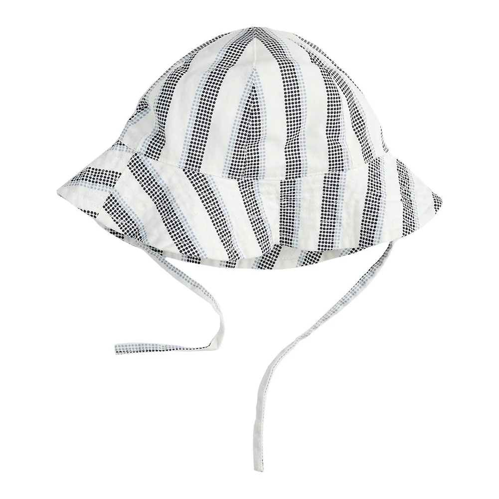 Petit Lem Striped Crosshatch Linen Hat in Blue Stripes - Image 3