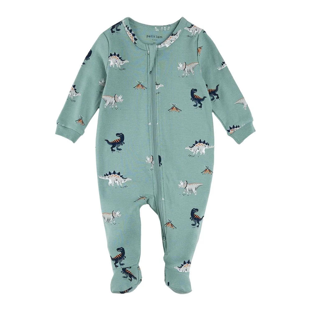 Petit Lem Organic Cotton Footed Sleeper in Dinosaur Print - Image 6
