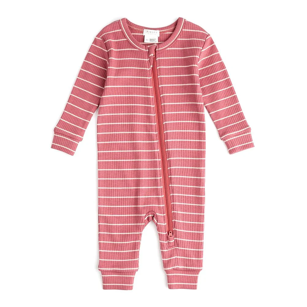 Petit Lem Organic Cotton-Modal Blend Rib Sleeper in Raspberry Striped Pattern - Image 9