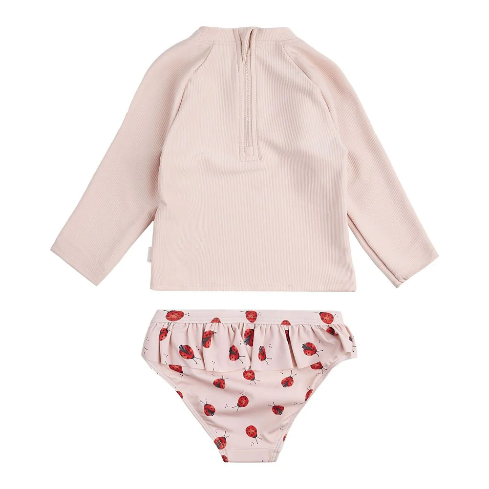 Petit Lem Long Sleeve Rashguard Set with Swim Diaper in Rose/Ladybug Print