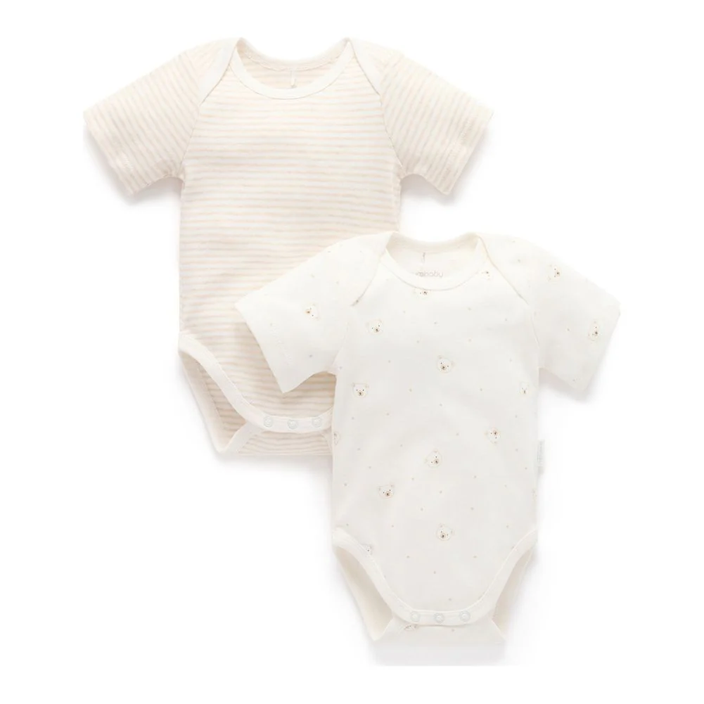 Purebaby 2-Pack Organic Cotton Easy Neck Short Sleeve Bodysuit - Image 8