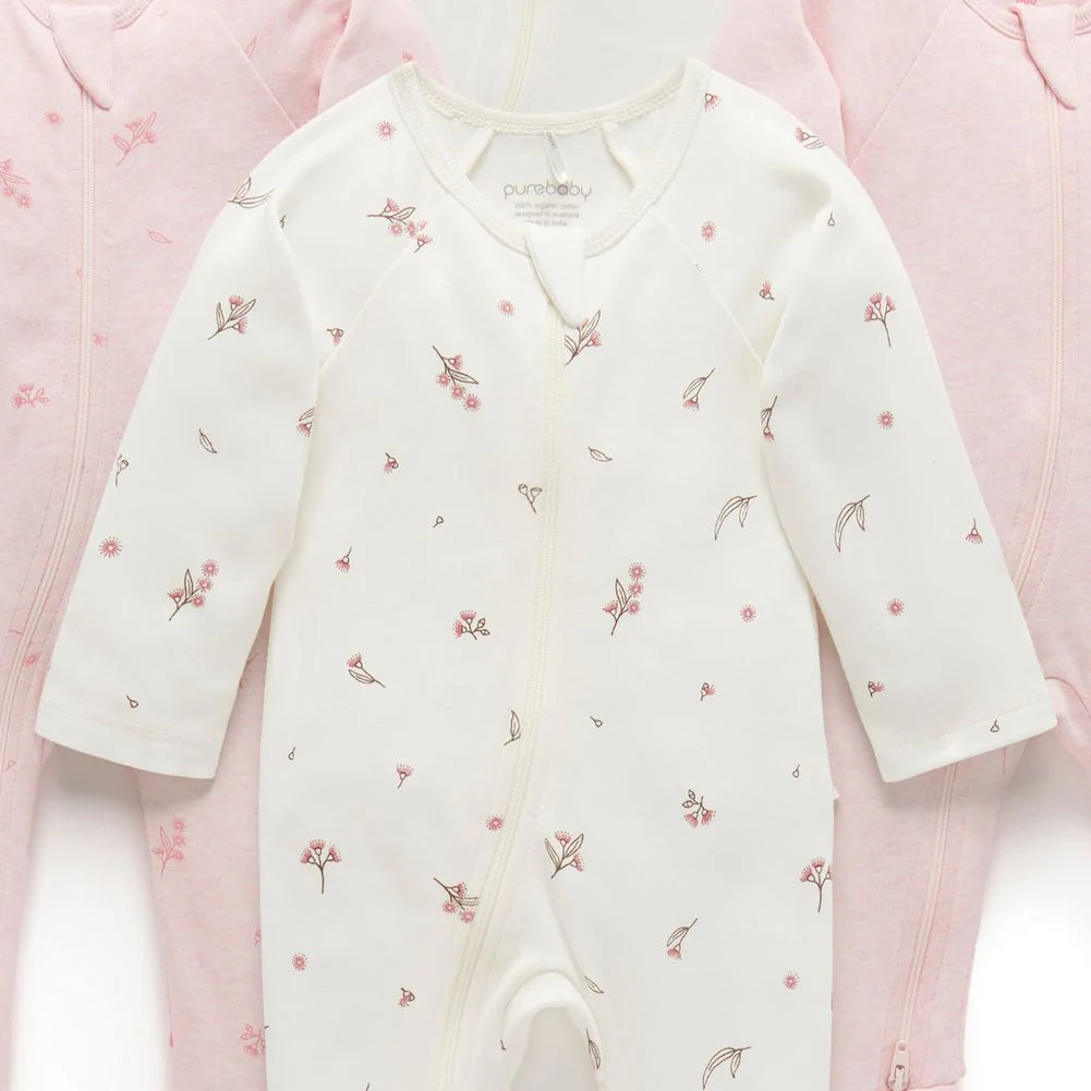 Purebaby 4-Pack Organic Cotton Zip Growsuit - Image 3