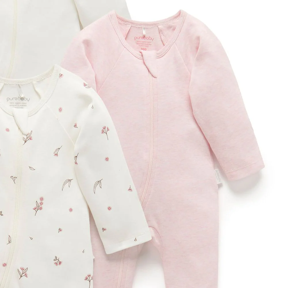 Purebaby 4-Pack Organic Cotton Zip Growsuit - Image 4