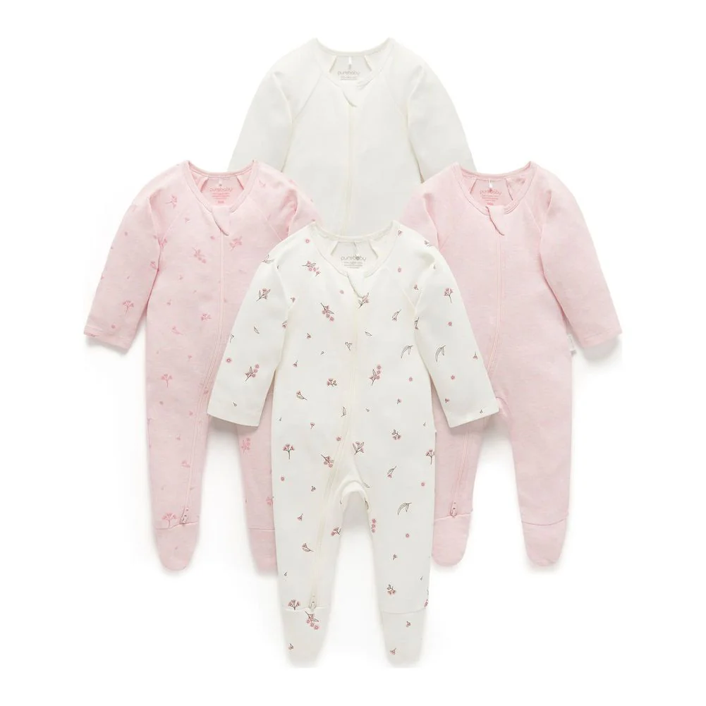 Purebaby 4-Pack Organic Cotton Zip Growsuit - Image 6