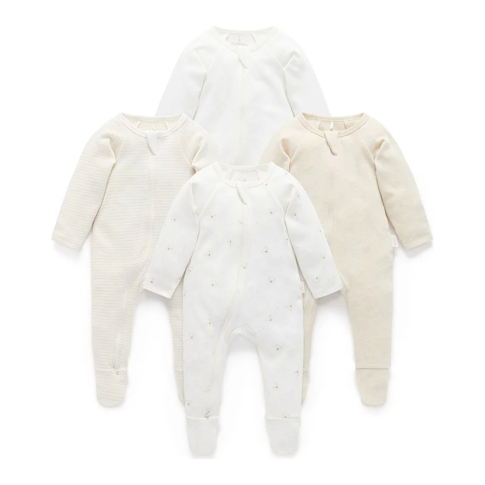 Purebaby 4-Pack Organic Cotton Zip Growsuit - Image 8