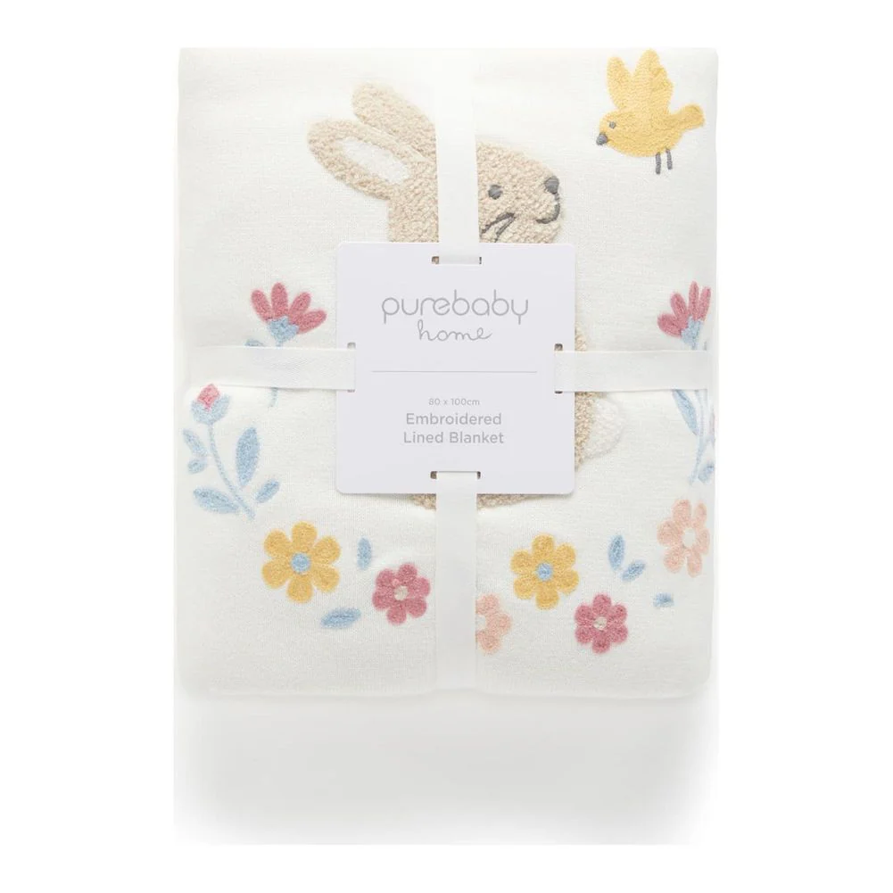 Purebaby Embroidered Plush Lined Blanket - Image 4