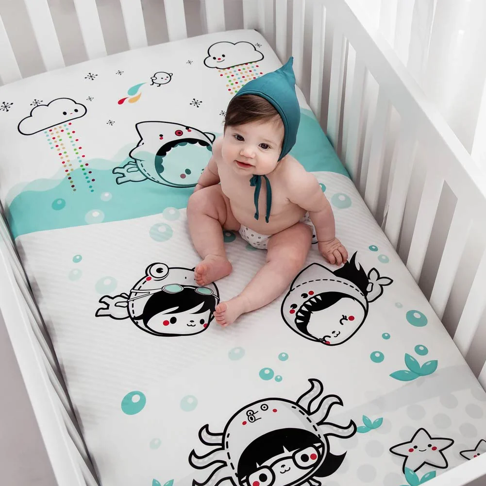 Rookie Humans 100% Organic Cotton Sateen Crib Sheet - Dive-In - Image 3