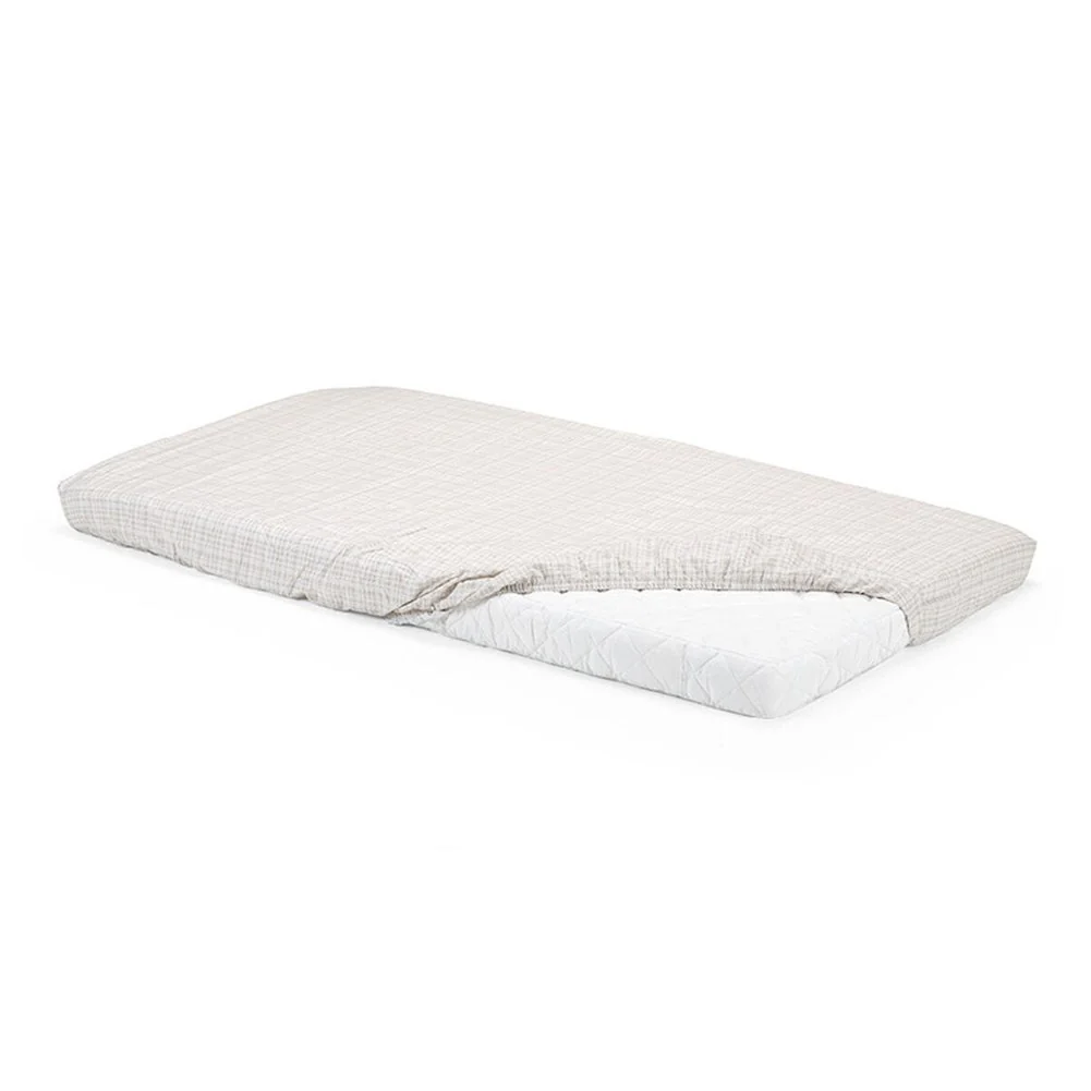 Stokke Home Fitted Crib Sheet - White/Beige Checks (Open Box)