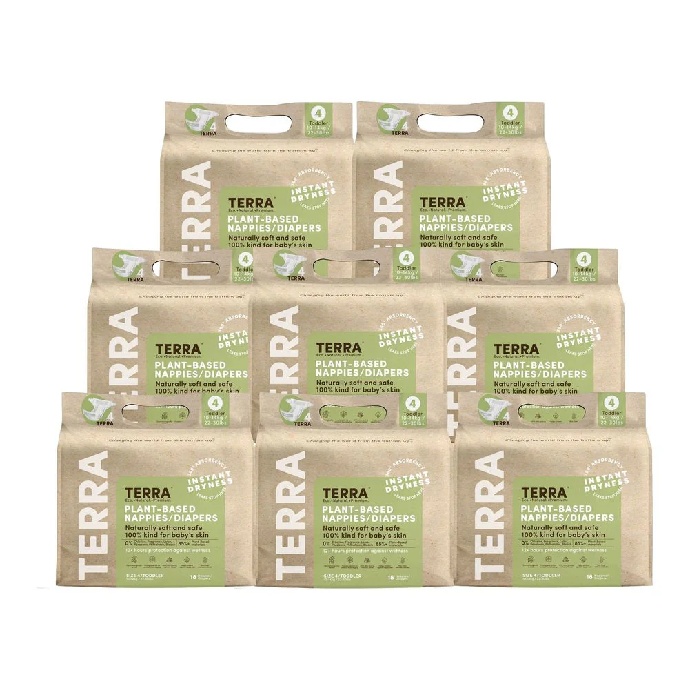 Terra 8-Pack Natural Plant-Based Eco-Friendly Diapers - 144 diapers, 18 count per pack (Size 4, Toddler) - Image 2