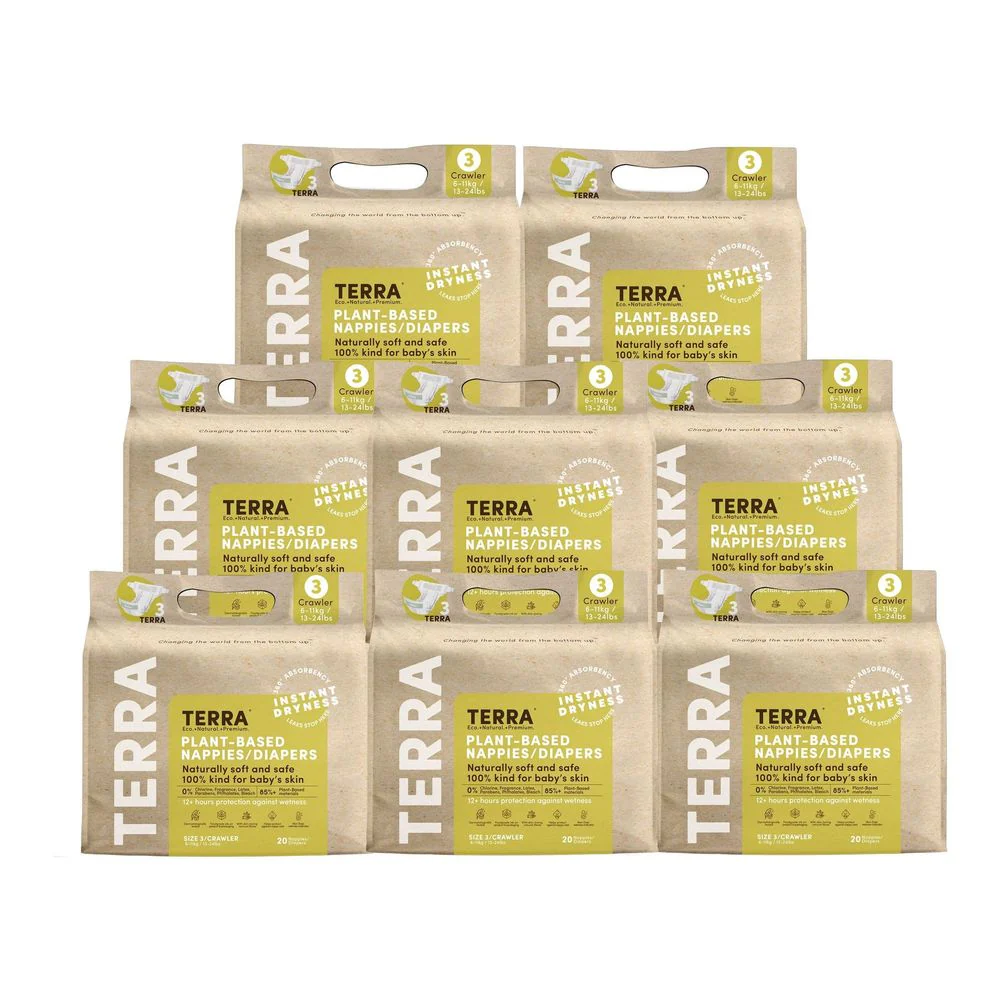 Terra 8-Pack Natural Plant-Based Eco-Friendly Diapers - 160 diapers, 20 count per pack (Size 3, Crawler) - Image 2