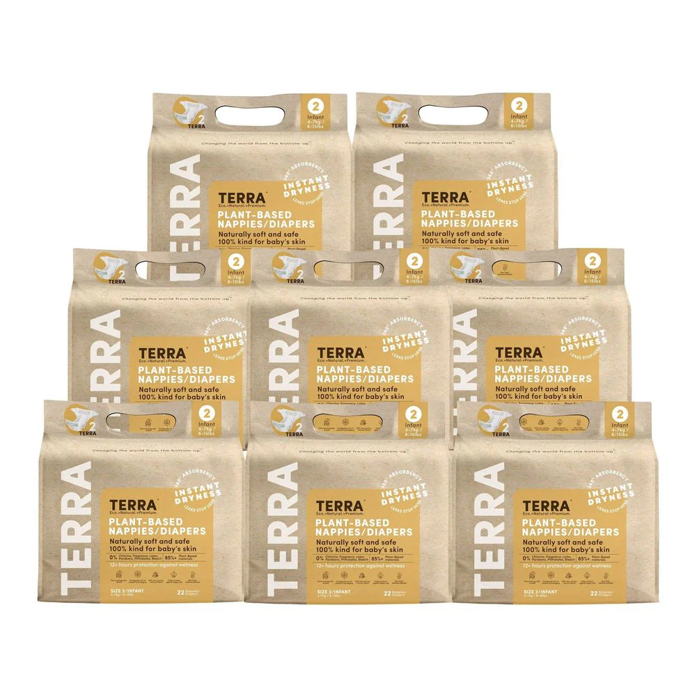 Terra 8-Pack Natural Plant-Based Eco-Friendly Diapers - 176 diapers, 22 count per pack (Size 2, Infant) - Image 2