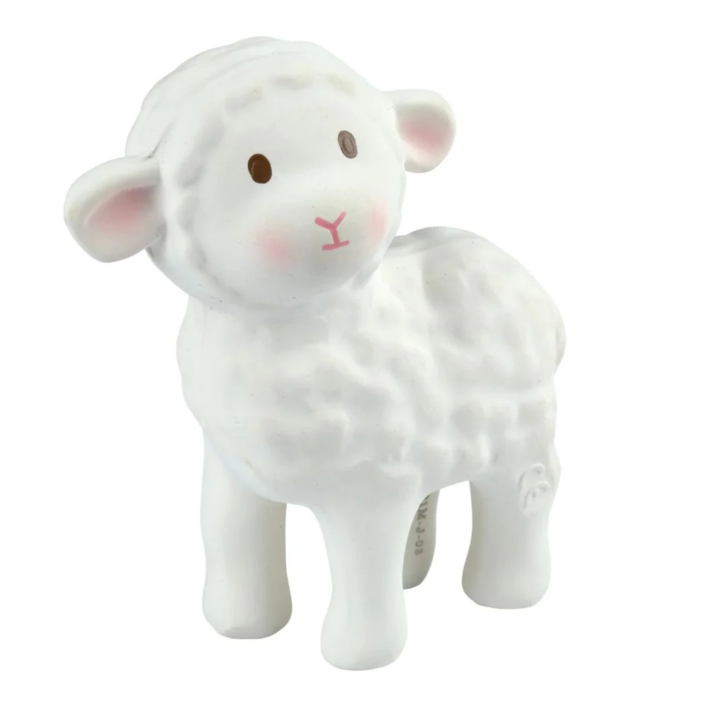 Tikiri Organic Natural Rubber Bath Toy and Rattler - Bahbah the Lamb