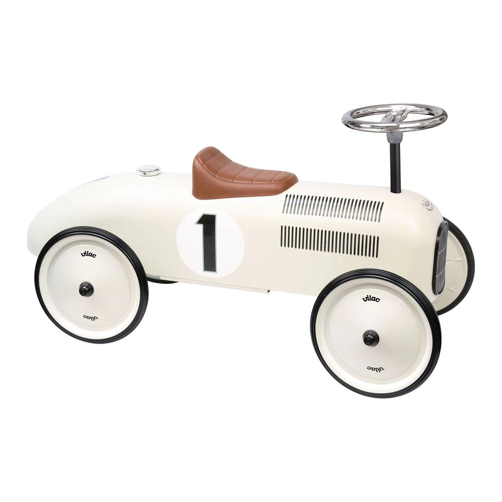 Vilac Ride-On Vintage Racing Car - White/Cream