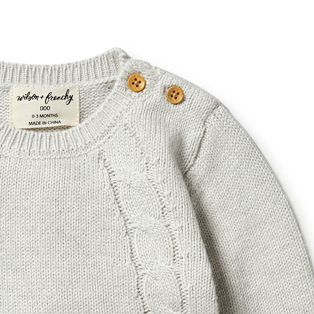 Wilson+Frenchy Knitted Mini Cable Jumper - Grey Melange (3-6 Months, 6-8 Kg) - Image 3