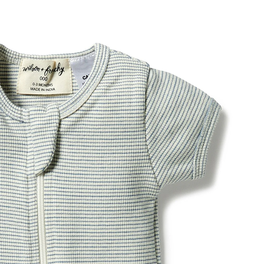 Wilson+Frenchy Organic Cotton Striped Short Sleeve Zipsuit - Bluestone (12-18 Months, 10-12 Kg) - Image 3