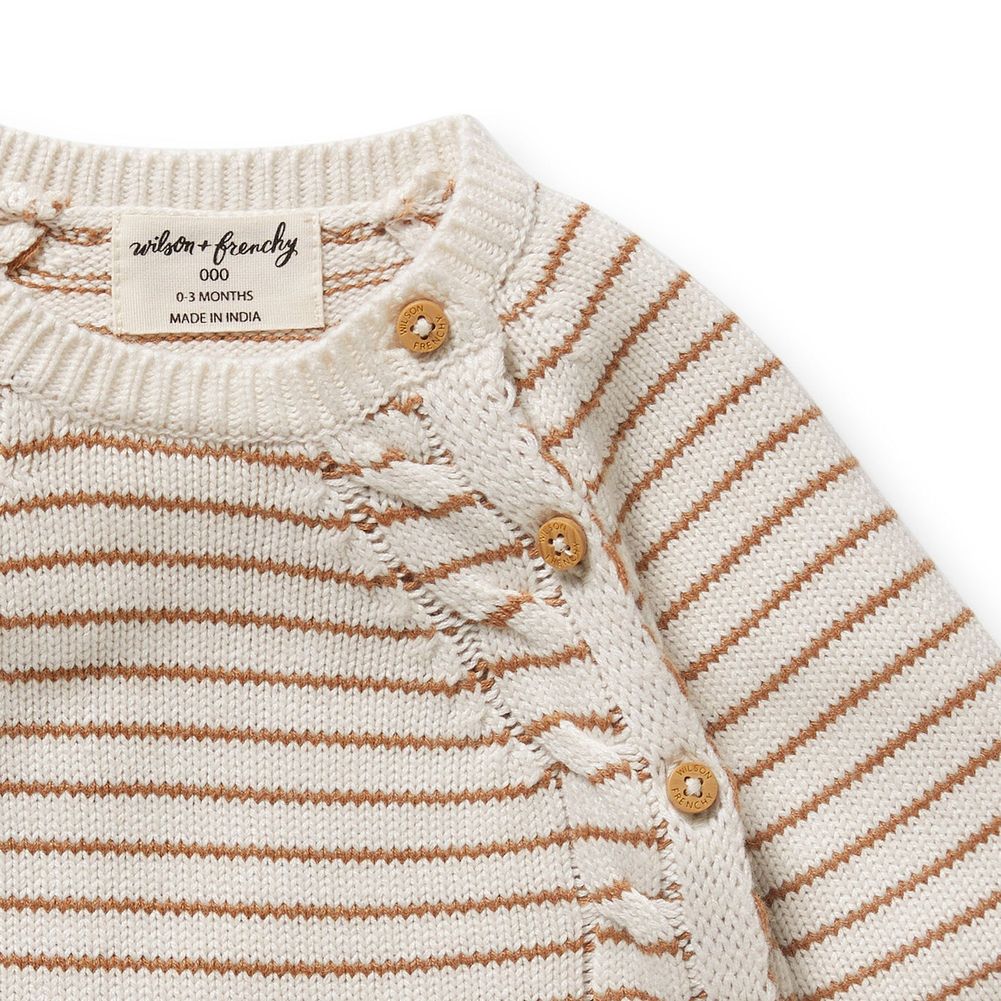 Wilson+Frenchy Organic Knitted Striped Kimono Cardigan - Cinnamon - Image 3