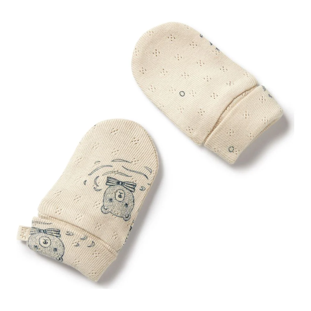Wilson+Frenchy Organic Cotton Pointelle Mittens - Little Bear