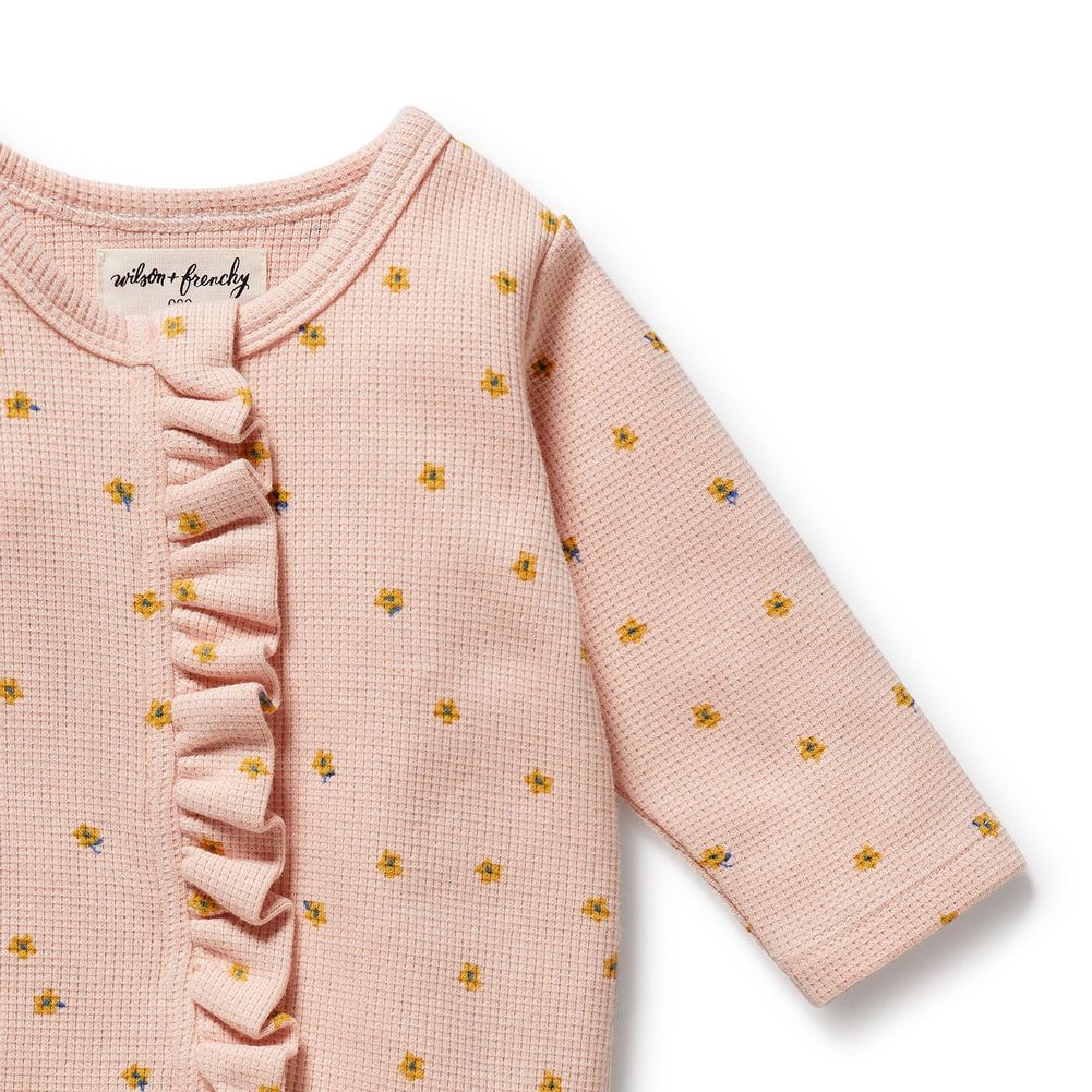 Wilson+Frenchy Organic Waffle Ruffle Zipsuit - Little Fleur - Image 3