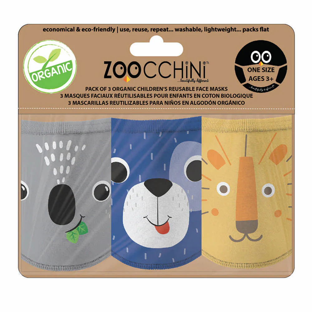 Zoocchini 3-Pack Organic Reusable Kids Masks - Dog (3 Years+)