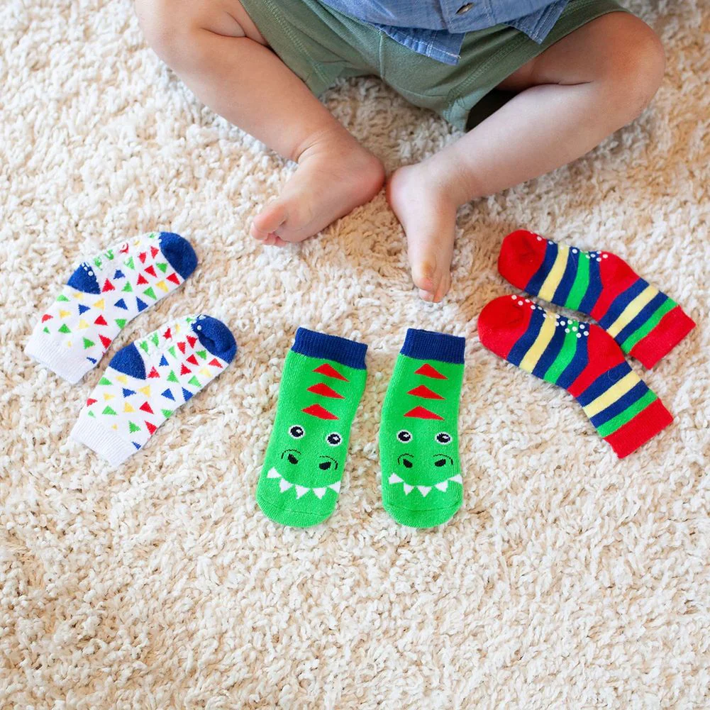 Zoocchini 3-Pack Comfort Terry Socks Set - Devin the Dinosaur (0-24 Months) - Image 2